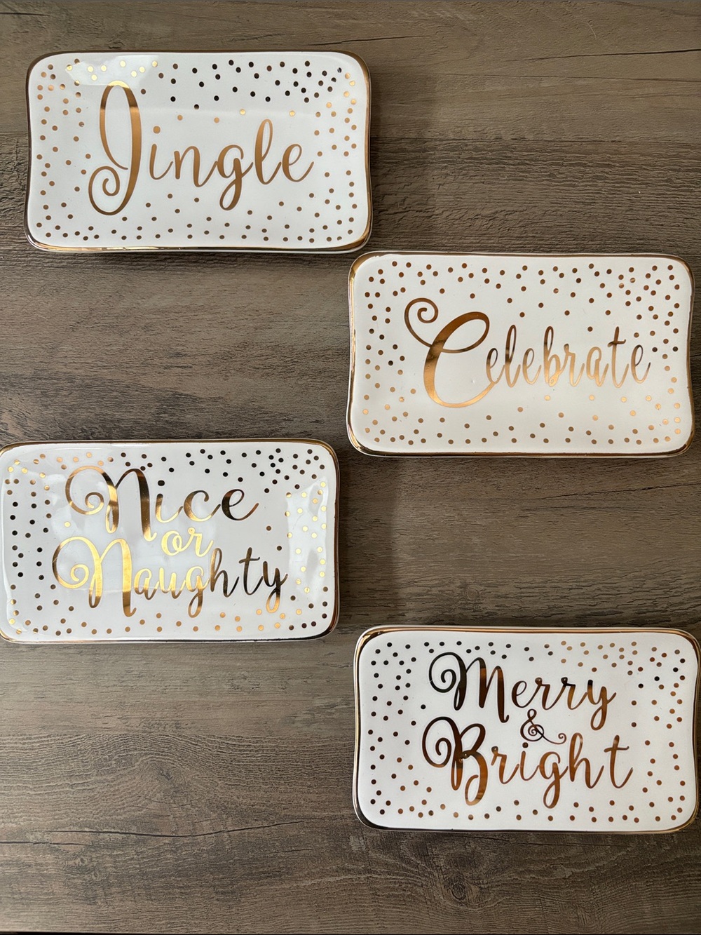 Celebrate It Gold Script Holiday Trinket Dishes - Set of 4